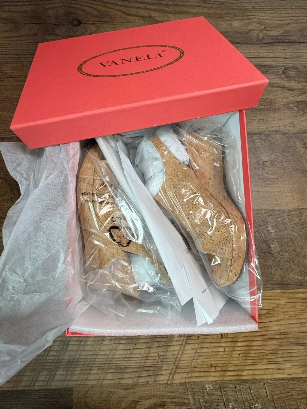 Vaneli Cork Wedge Sandals in Natural Tan